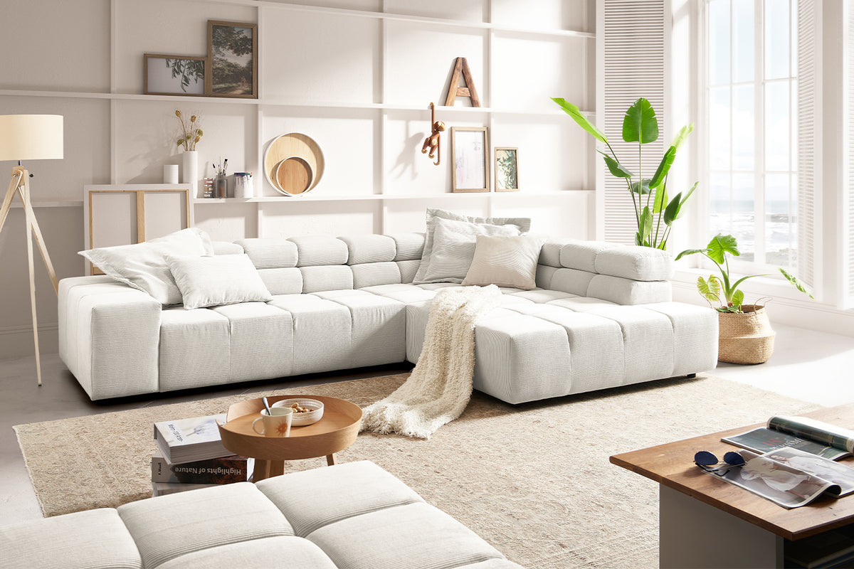 KAWOLA Sofa NEVADA Ecksofa Feincord weiß, Rechts, Relaxfunktion
