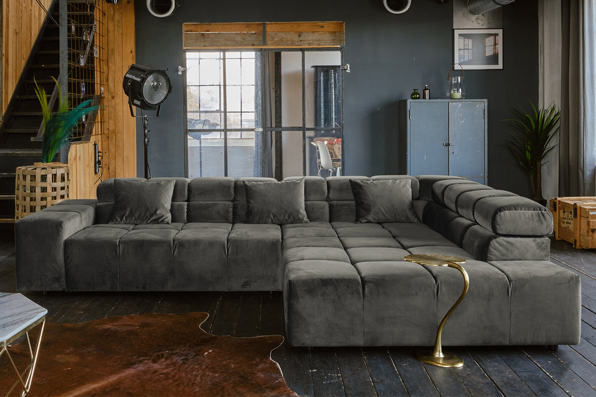KAWOLA Sofa NEVADA Ecksofa Velvet grau, Rechts, Relaxfunktion