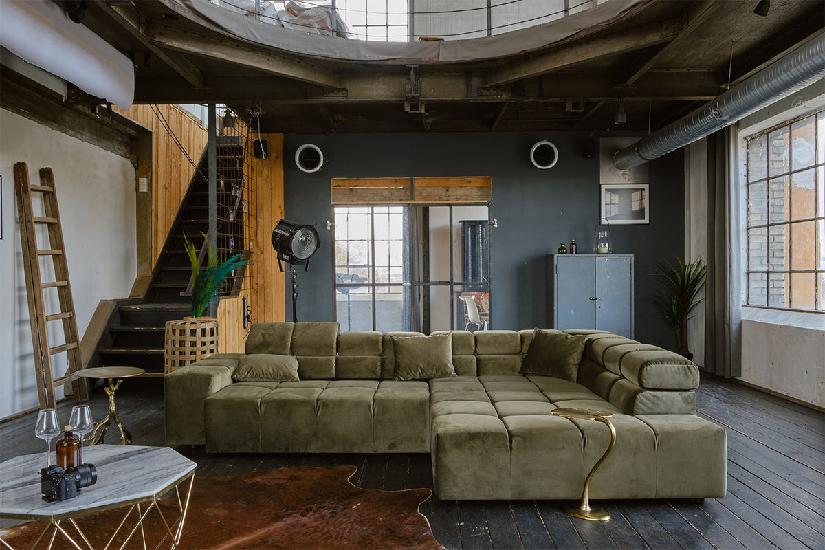 KAWOLA Sofa NEVADA Ecksofa Velvet olivgrün, Rechts, Relaxfunktion