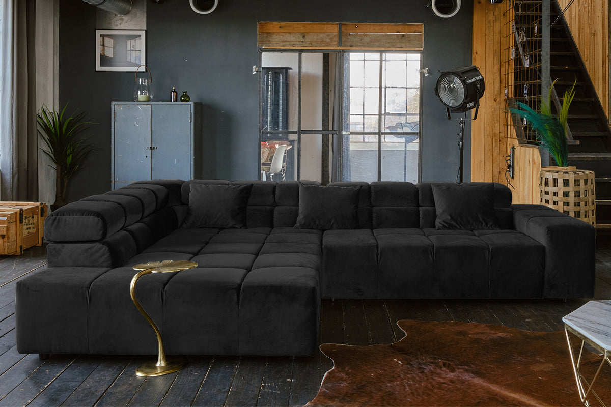 KAWOLA Sofa NEVADA Ecksofa Velvet schwarz, Links, Ohne Komfortfunktion