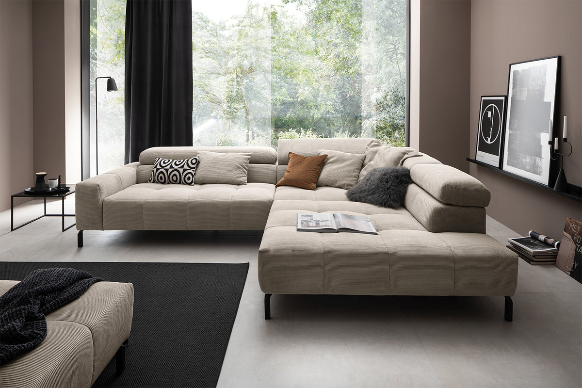 KAWOLA Sofa OHIO Ecksofa Feincord beige