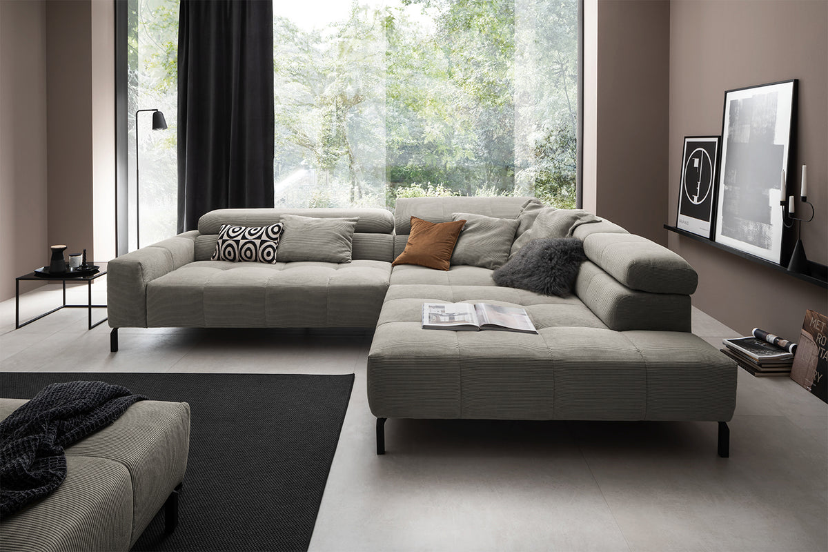 KAWOLA Sofa OHIO Ecksofa Feincord grau
