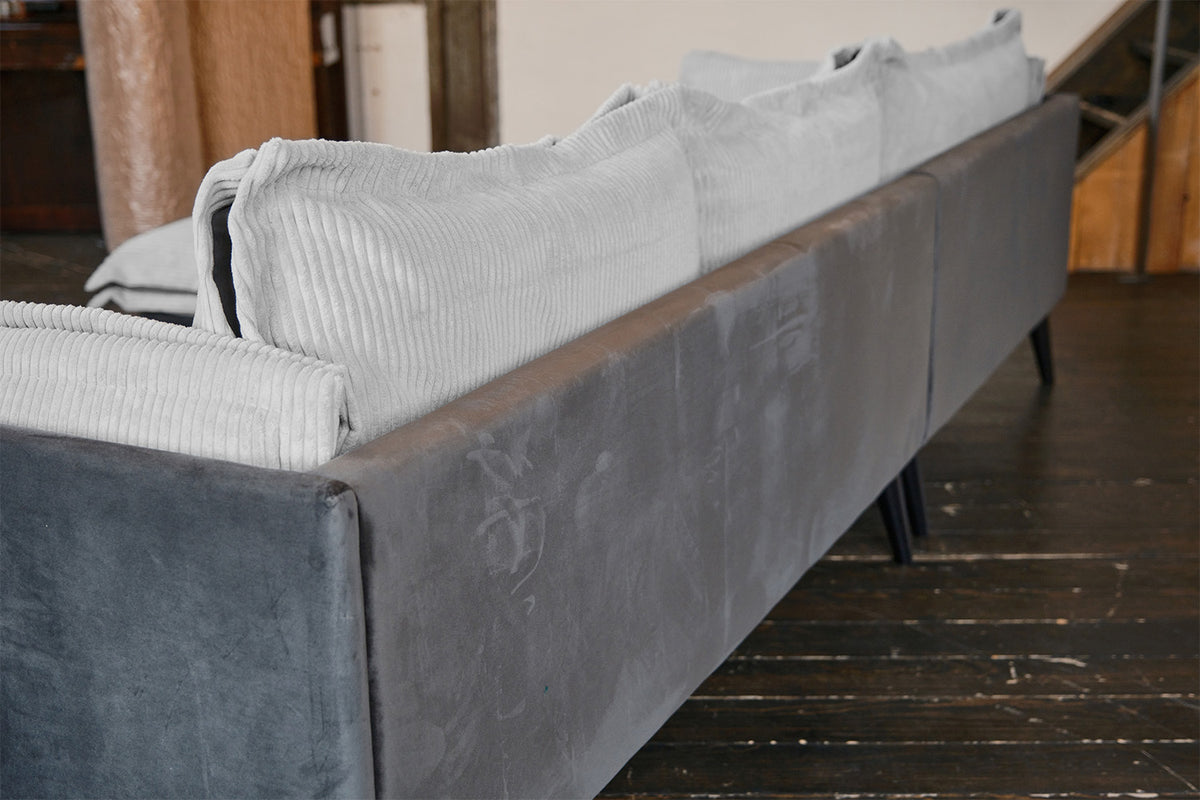 KAWOLA Sofa QUENYA Ecksofa Cord hellgrau / Velvet anthrazit