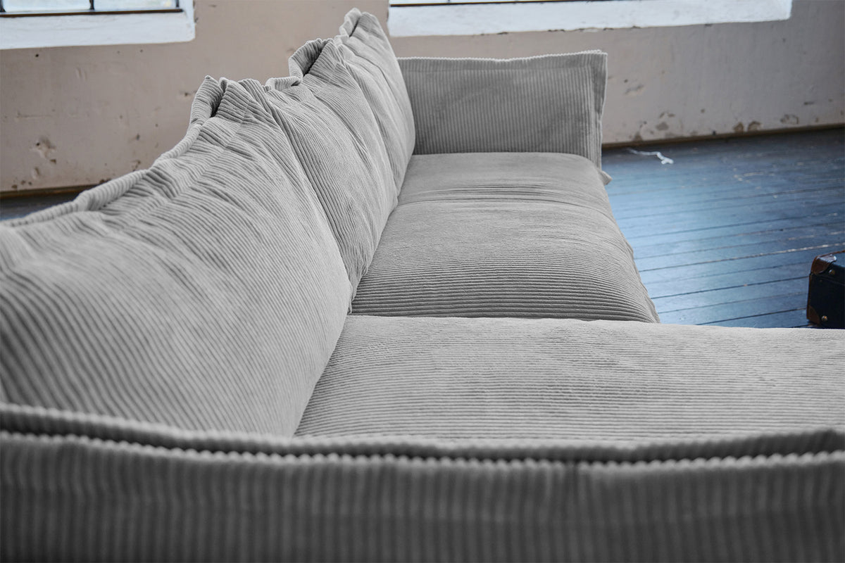 KAWOLA Sofa QUENYA Ecksofa Cord hellgrau / Velvet anthrazit