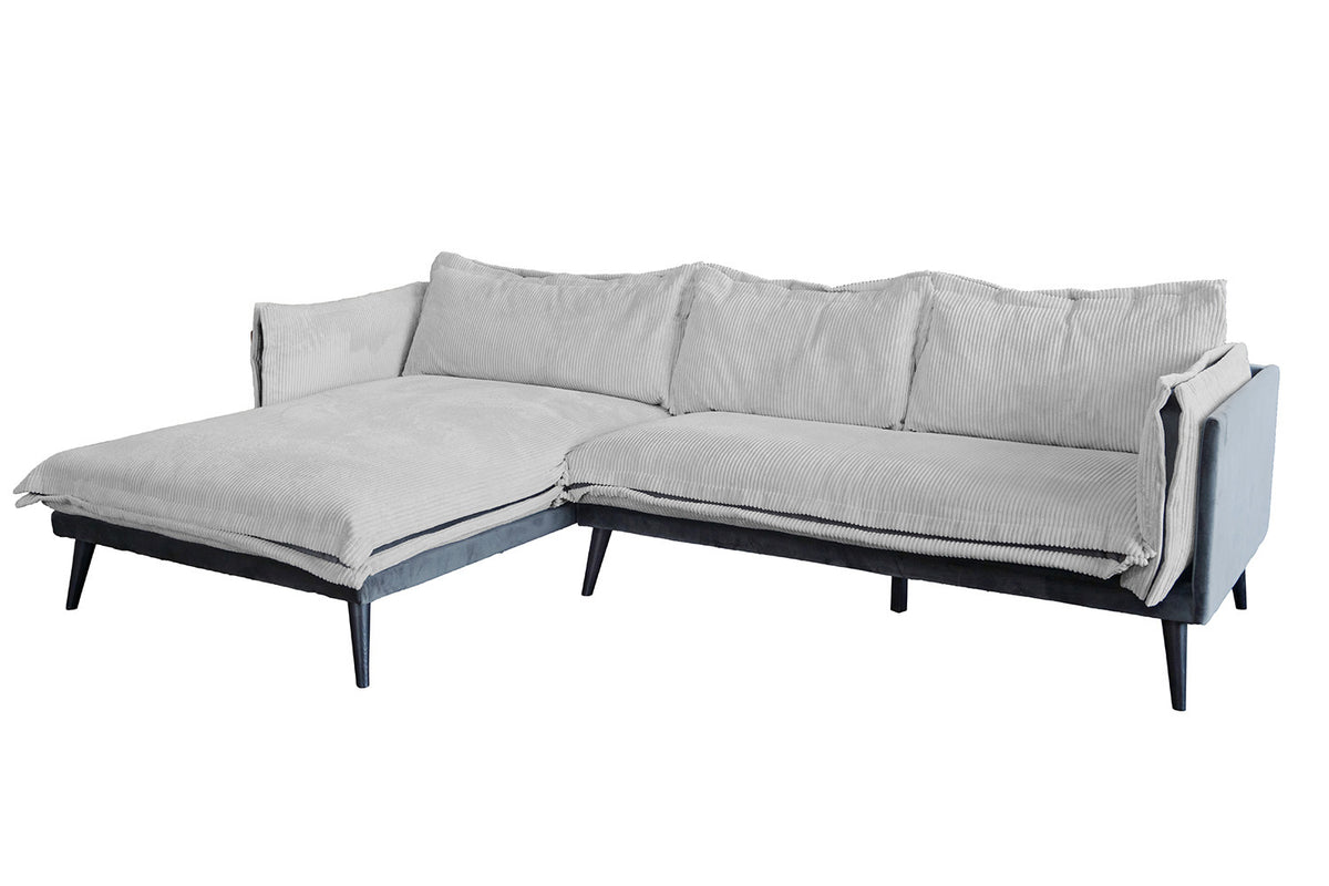 KAWOLA Sofa QUENYA Ecksofa Cord hellgrau / Velvet anthrazit