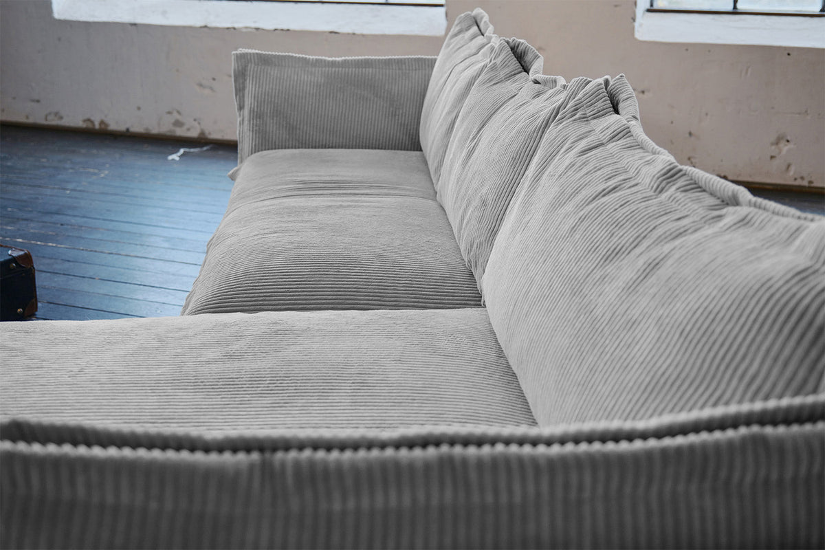 KAWOLA Sofa QUENYA Ecksofa Cord hellgrau / Velvet anthrazit