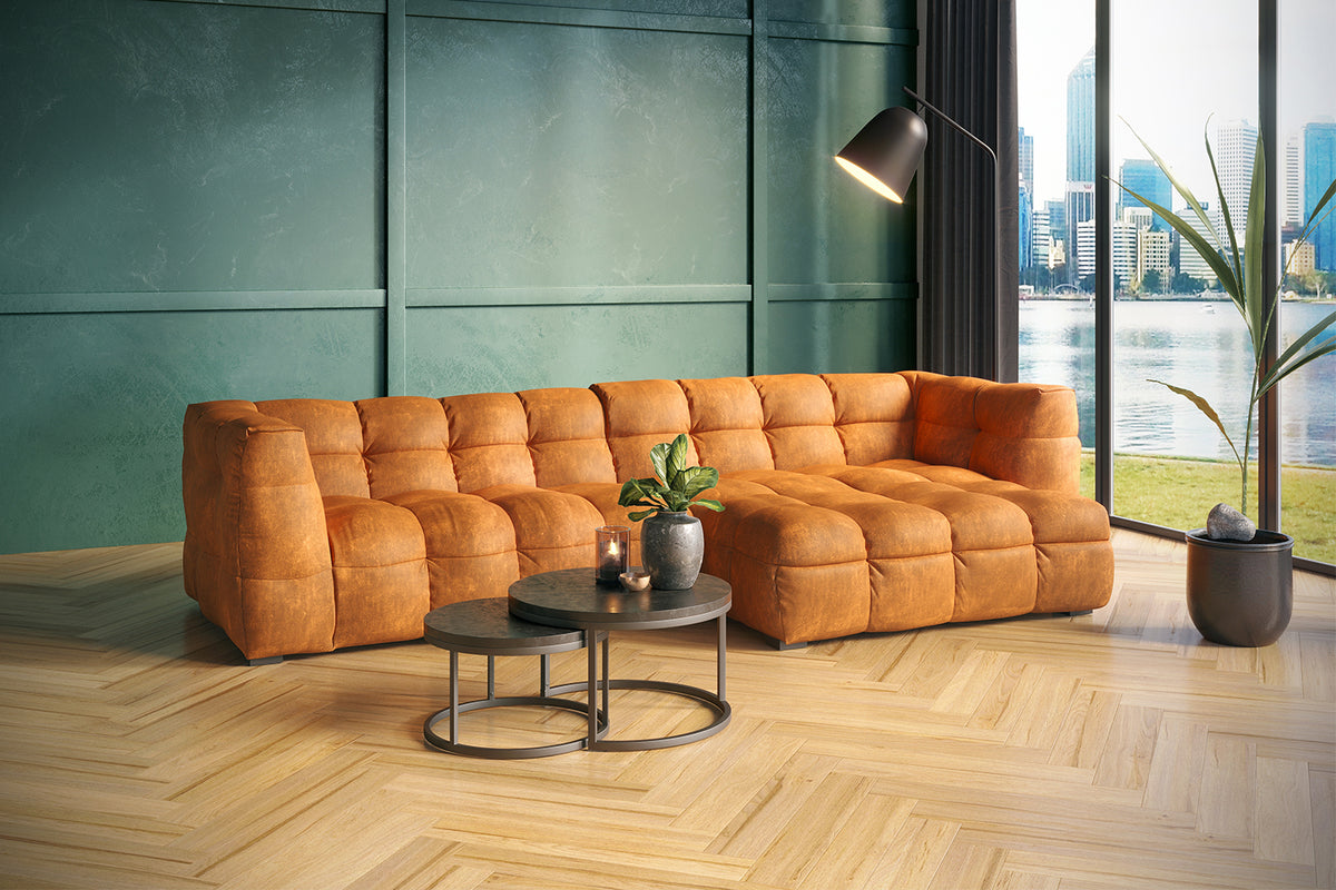 KAWOLA Sofa ROSARIO Ecksofa Velvet gold, Rechts