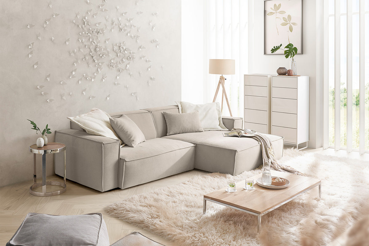 KAWOLA Sofa SAMU Ecksofa Feincord beige, Rechts