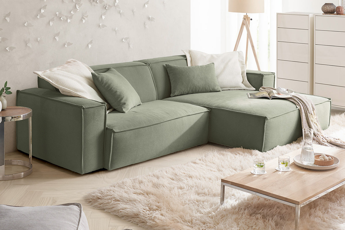 KAWOLA Sofa SAMU Ecksofa Feincord olivgrün