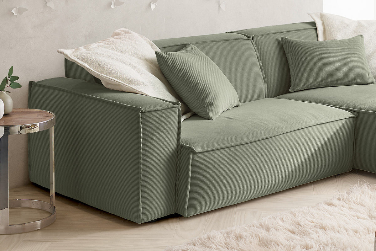 KAWOLA Sofa SAMU Ecksofa Feincord olivgrün
