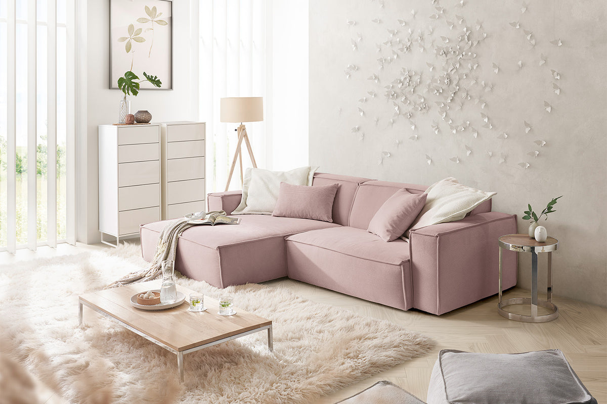 KAWOLA Sofa SAMU Ecksofa Feincord rosa, Links
