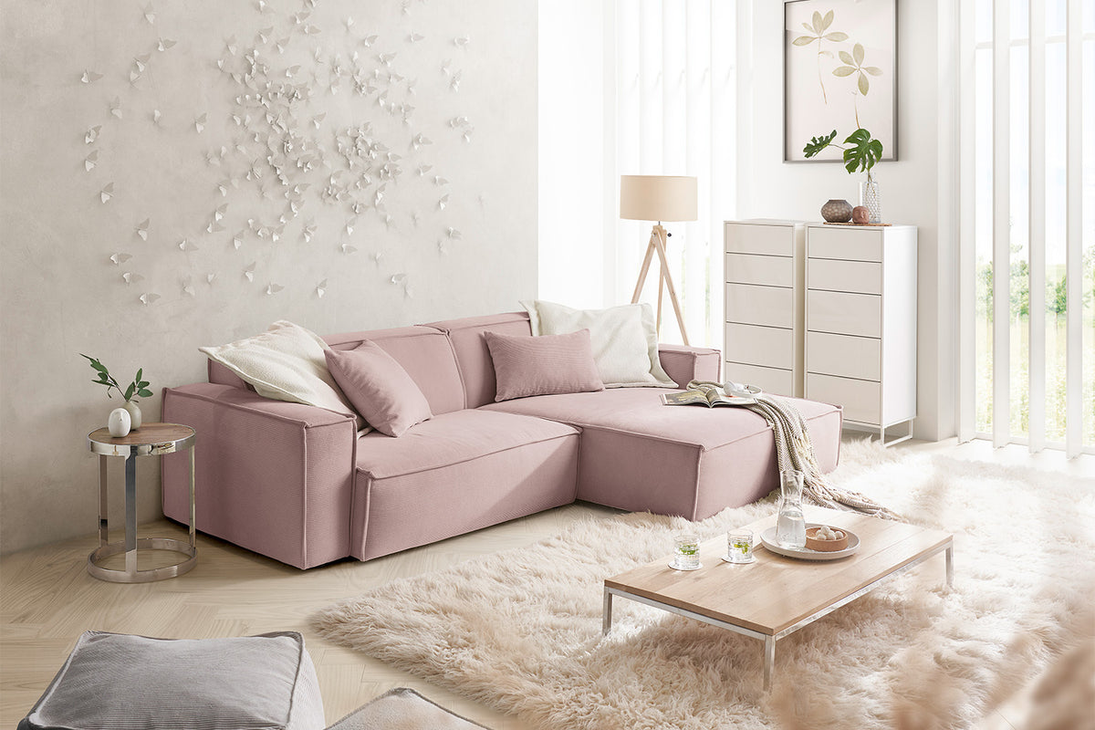 KAWOLA Sofa SAMU Ecksofa Feincord rosa, Rechts
