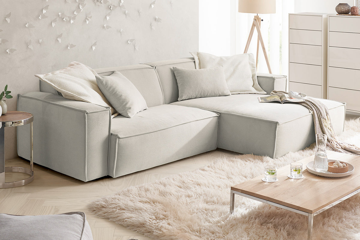 KAWOLA Sofa SAMU Ecksofa Feincord silber