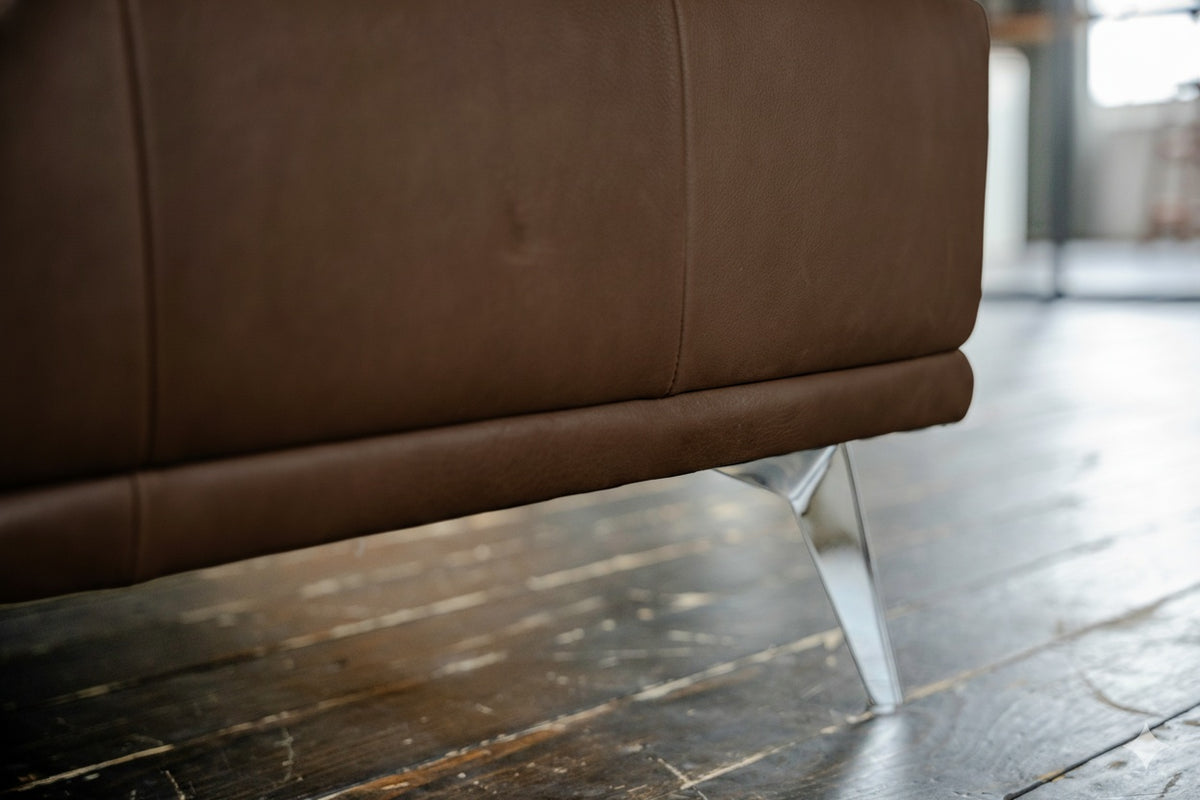 KAWOLA Sofa WIOLO Ecksofa Leder mit Hocker dunkelbraun