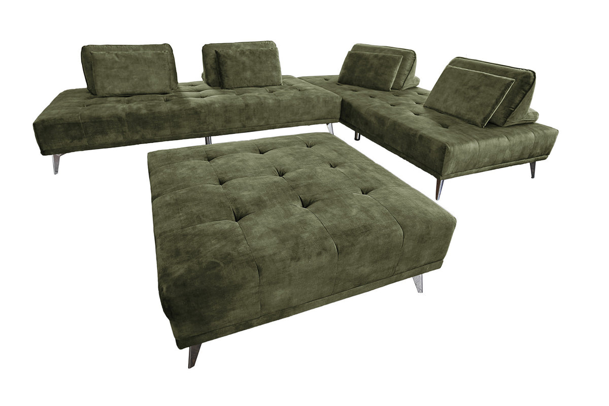 KAWOLA Sofa WIOLO Ecksofa velvet mit Hocker moosgrün