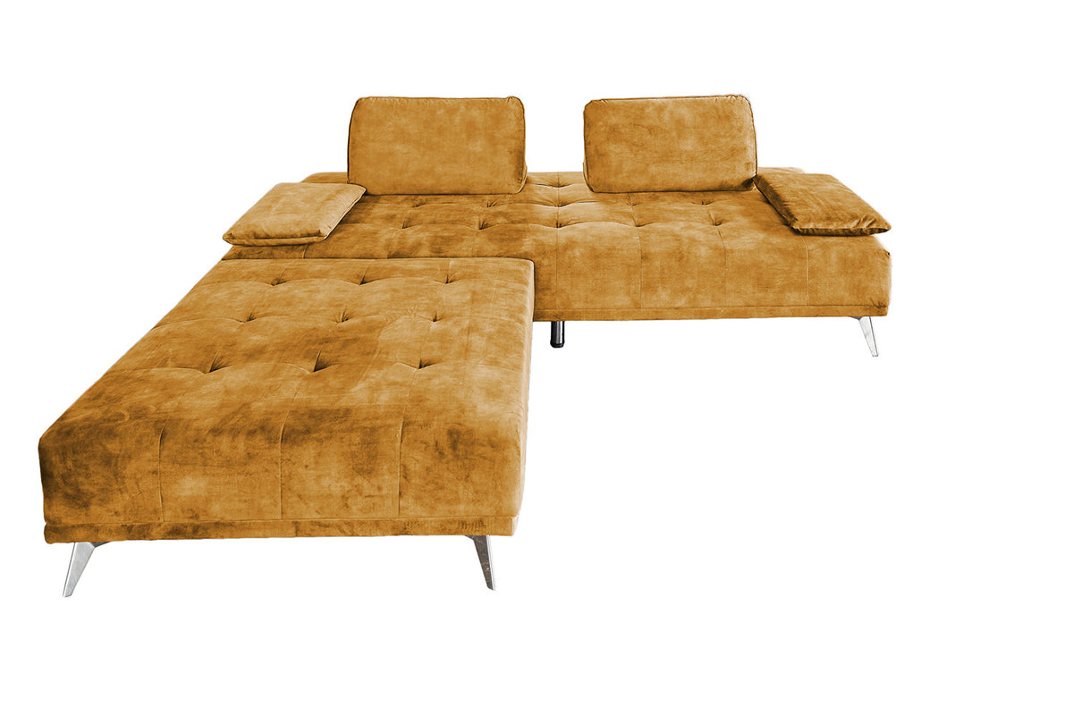 KAWOLA Sofa WIOLO Schlafsofa Daybed mit Hocker velvet cognac
