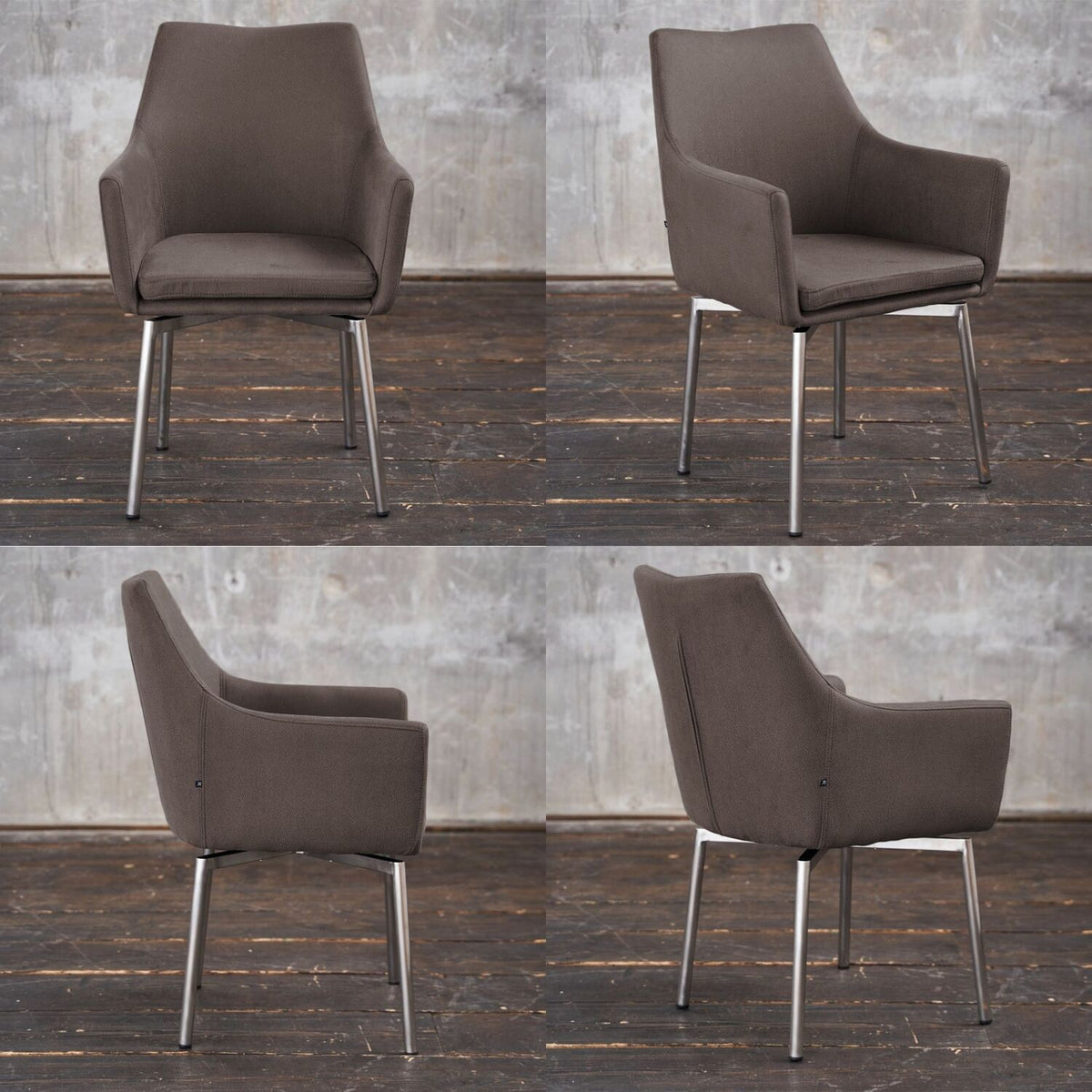 KAWOLA Stuhl Cali Sessel Microfaser Esszimmerstuhl taupe Füße Edelstahl