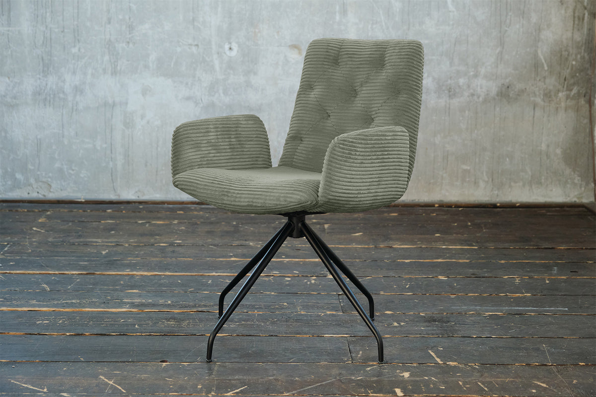 KAWOLA Stuhl NEW CHARME Drehstuhl Esszimmersessel Cord olivgrün