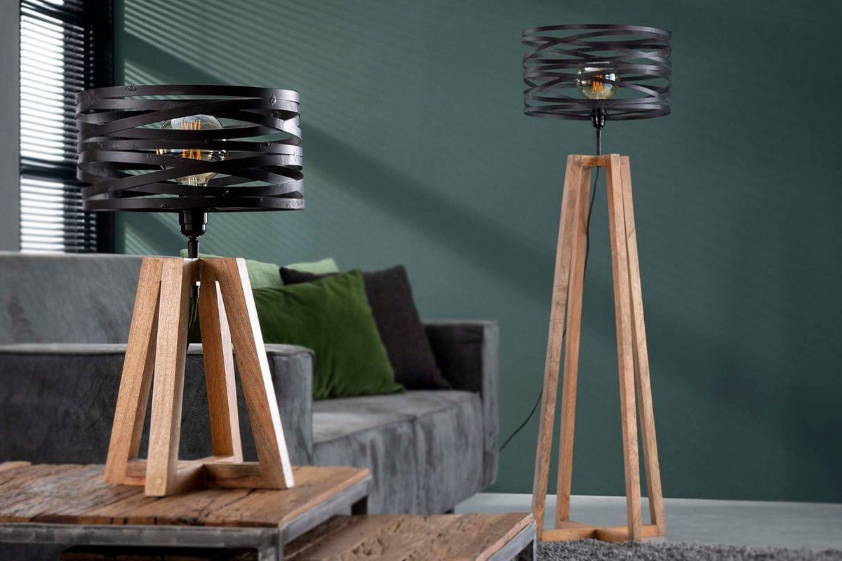 KAWOLA Tischleuchte DALIAN Tischlampe Holz/Metall schwarz