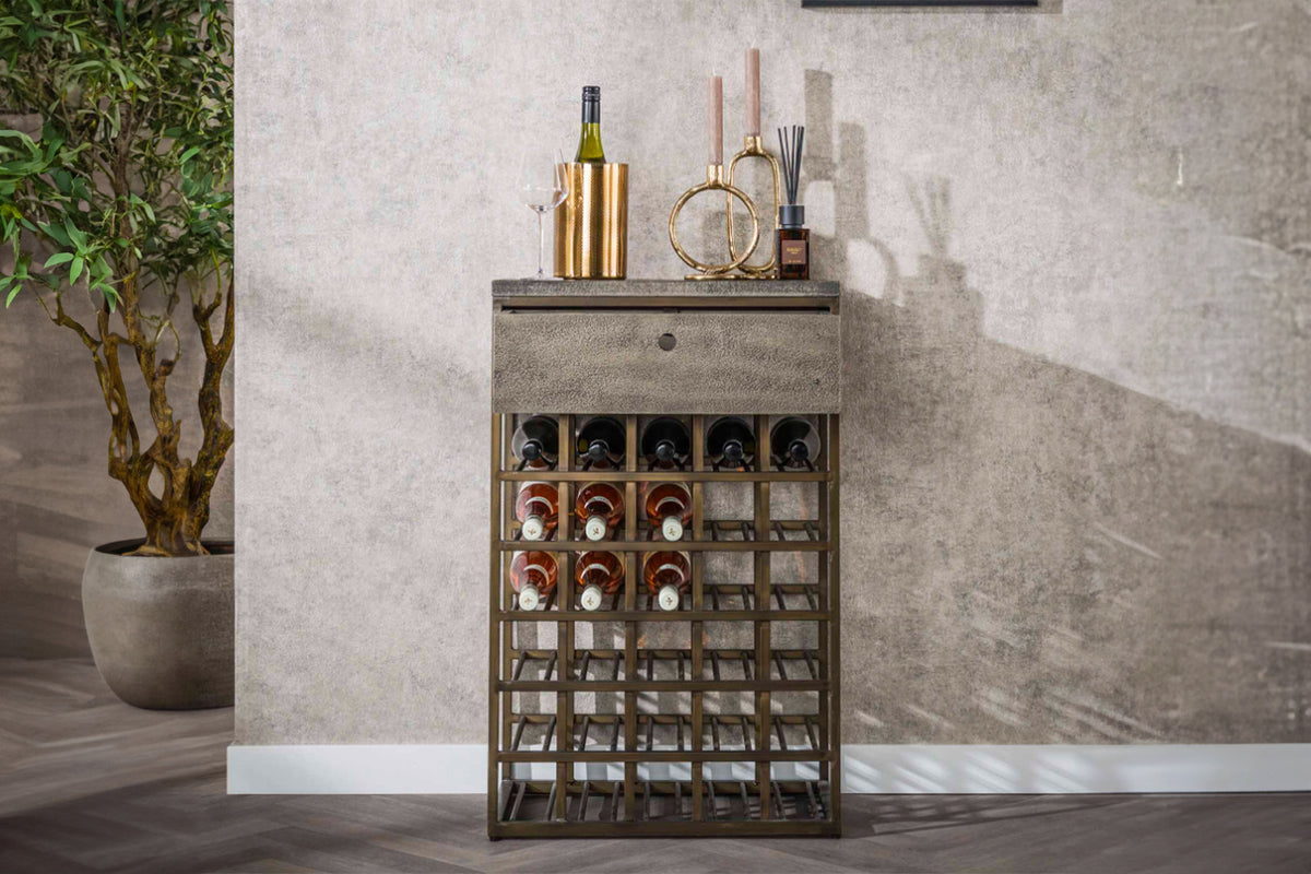 KAWOLA Weinschrank BALZAR Metall bronze 1 Schublade