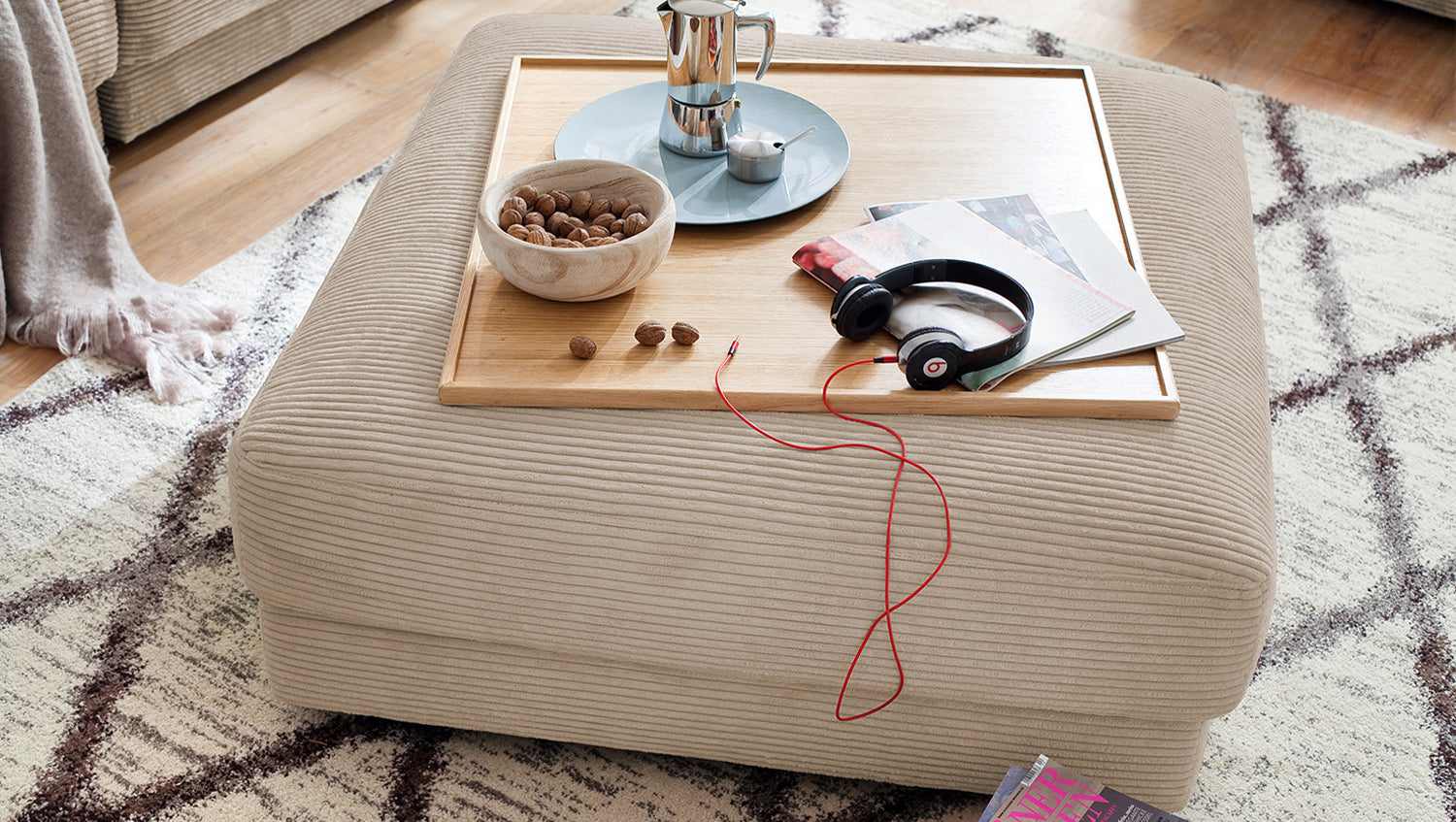 B-Ware KAWOLA Big Hocker MADELINE Polsterhocker Cord taupe