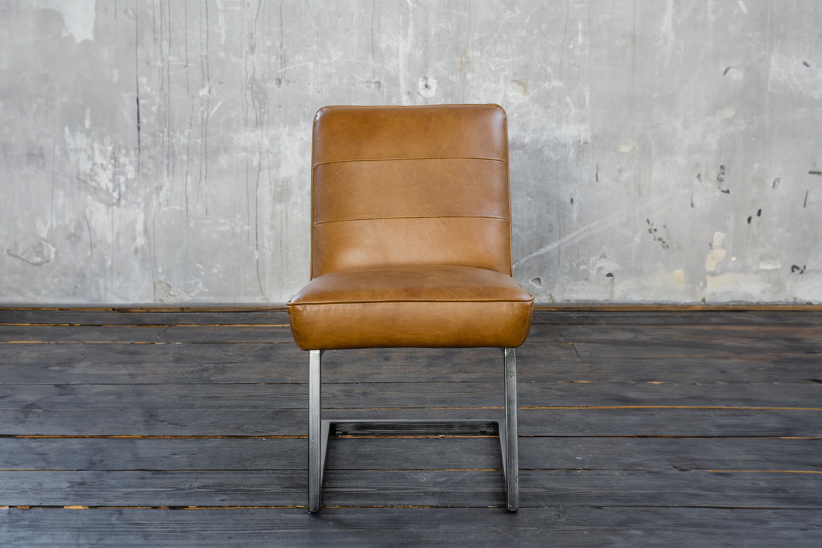 B-Ware KAWOLA Esszimmerstuhl SALI Freischwinger Vintage-Leder braun