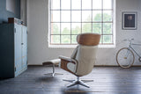 B-Ware KAWOLA Sessel TOSAR Relaxsessel drehbar Leder grau mit Hocker