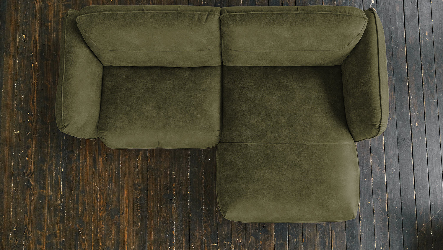 B-Ware KAWOLA Sofa DAVITO Ecksofa Lederimitat im Vintagelook olivgrün Recamiere rechts