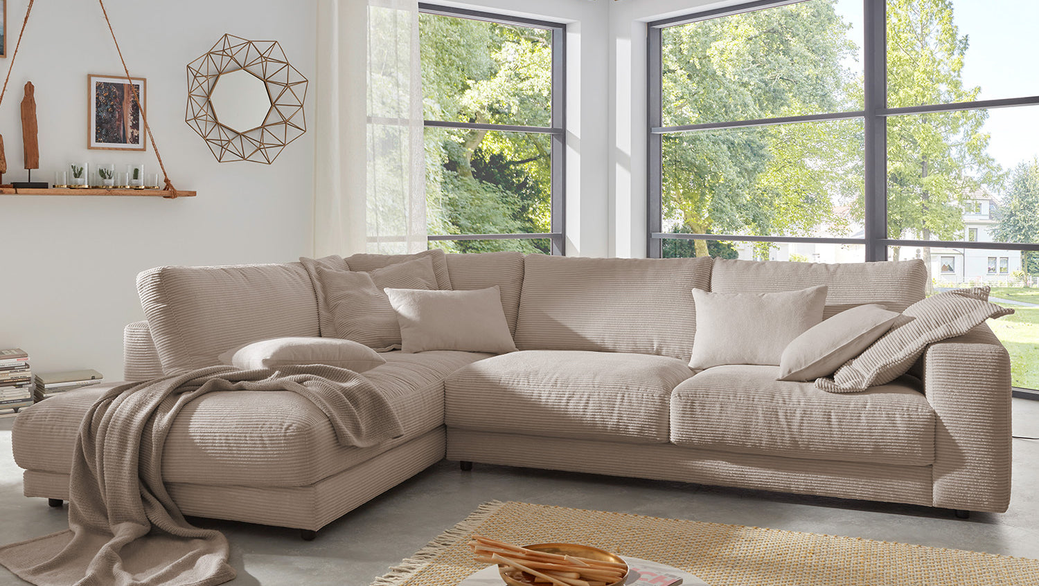B-Ware KAWOLA Sofa MADELINE Ecksofa Cord taupe Recamiere links