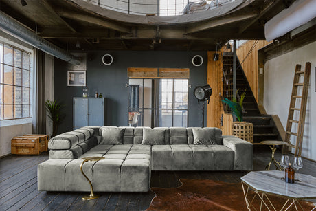 B-Ware KAWOLA Sofa NEVADA Ecksofa Velvet silber Recamiere links