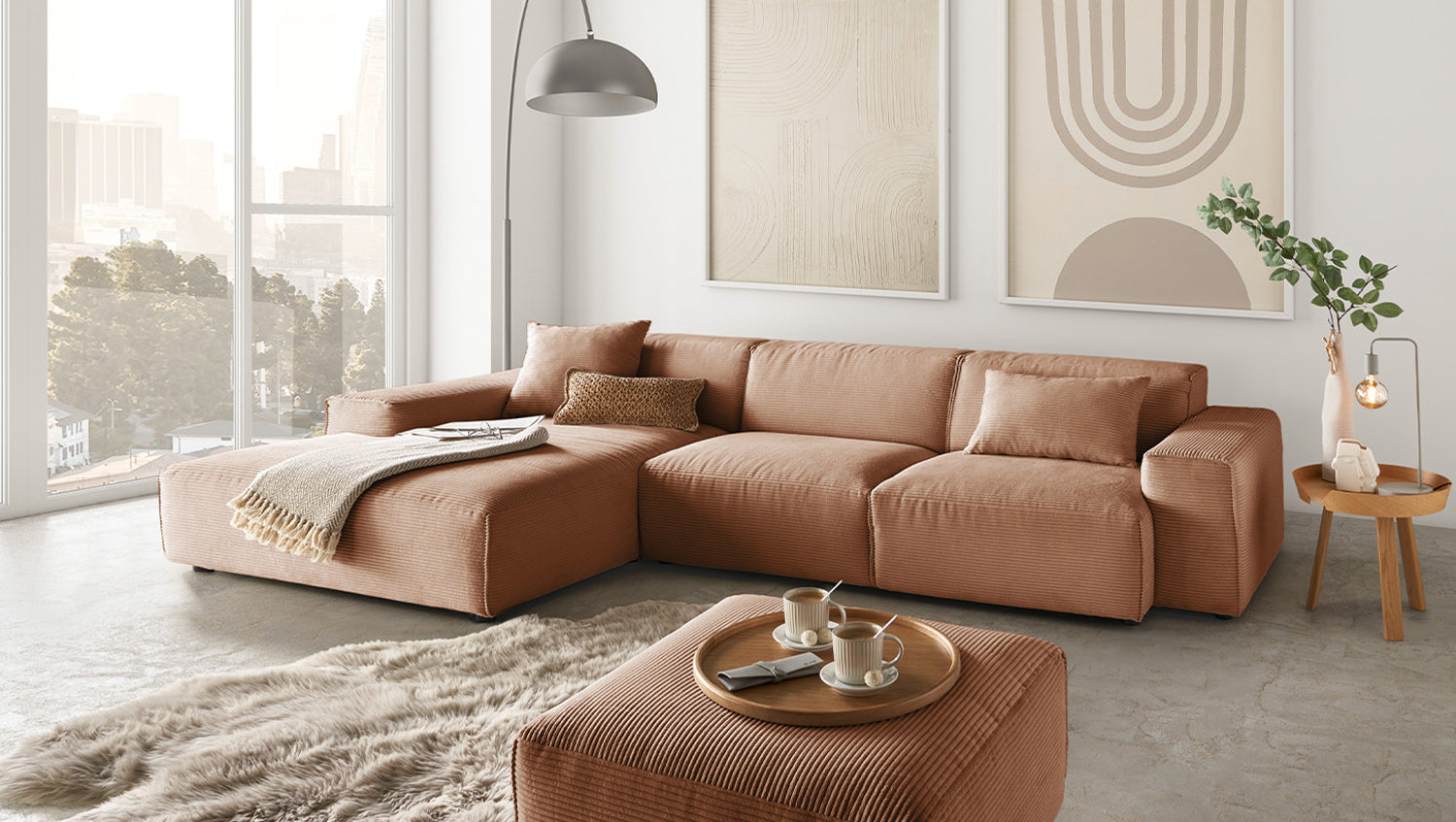 B-Ware KAWOLA Sofa RANI Ecksofa Cord rost Recamiere links