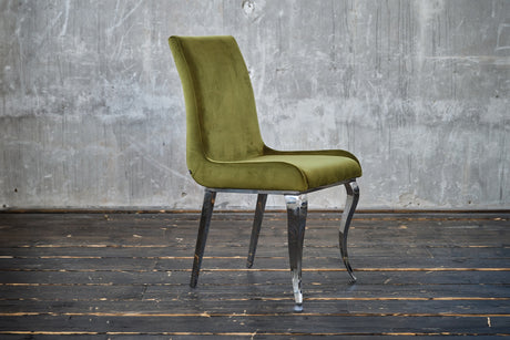 B-Ware KAWOLA Stuhl ALESSIA Esszimmerstuhl Barock Velvet olivgrün