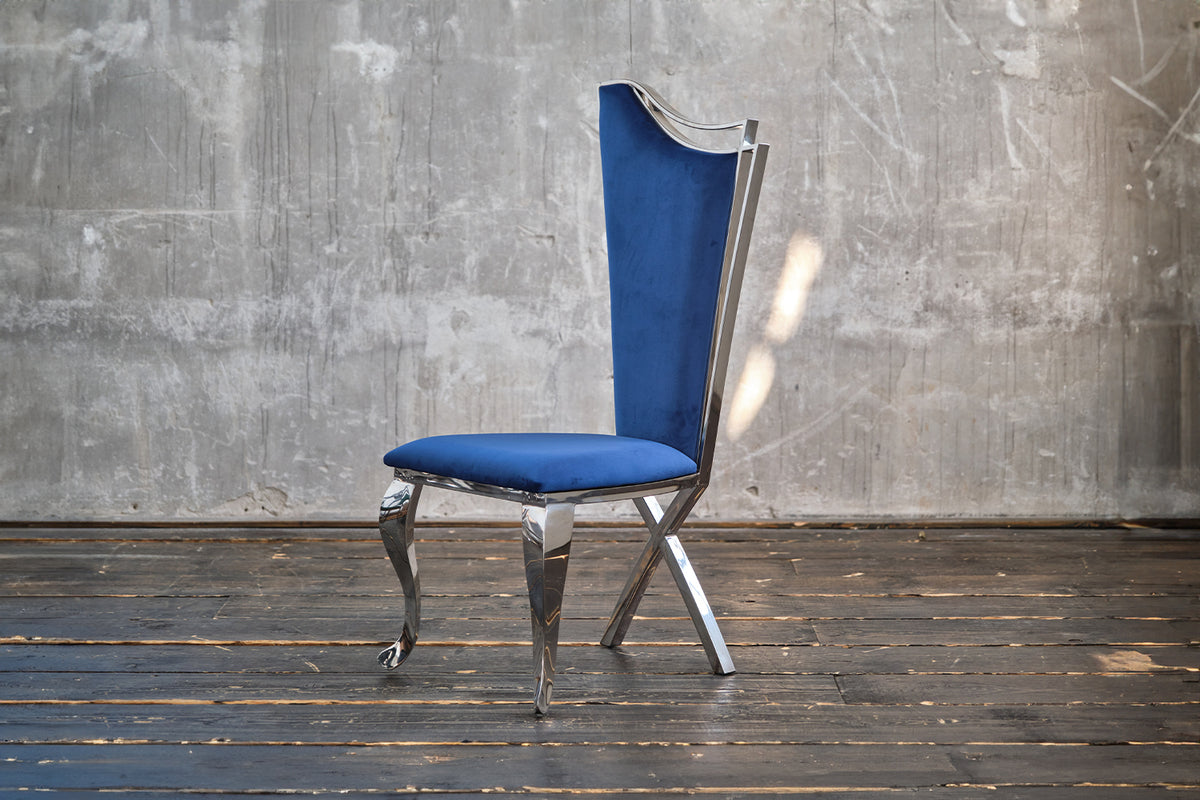 B-Ware KAWOLA Stuhl AMALIA Esszimmerstuhl Barock Velvet blau