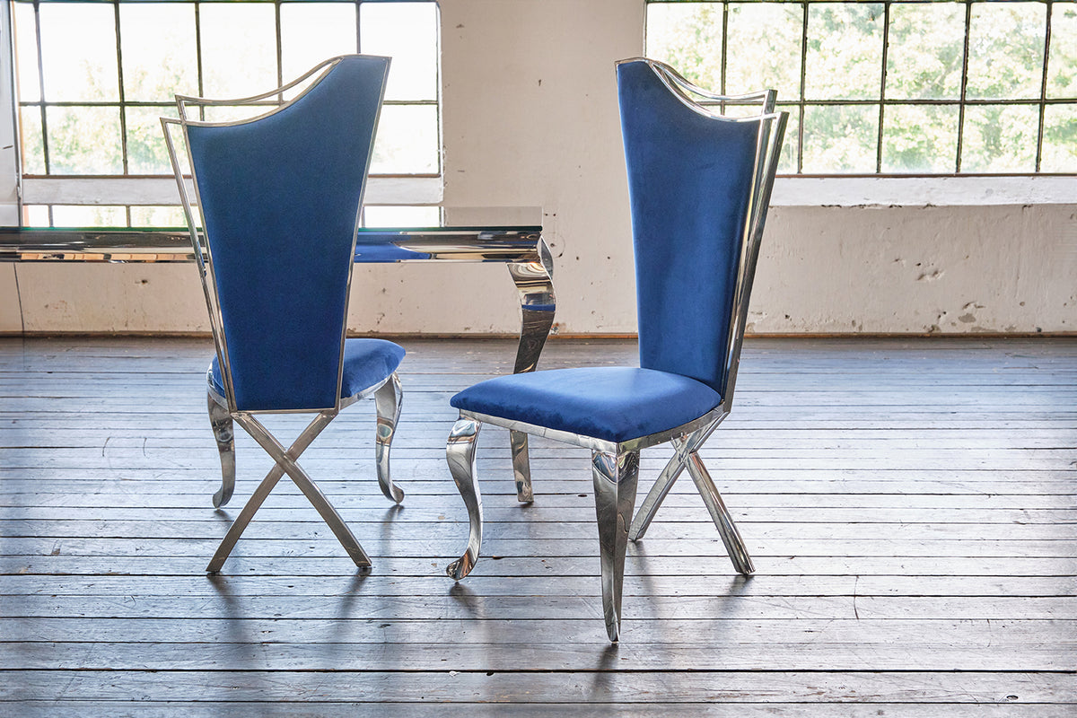B-Ware KAWOLA Stuhl AMALIA Esszimmerstuhl Barock Velvet blau