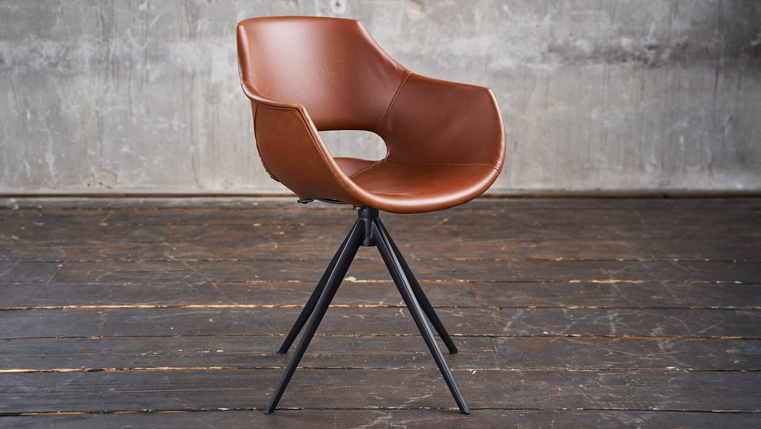 B-Ware KAWOLA Stuhl ZAJA Esszimmerstuhl Kunstleder drehbar Vintage cognac