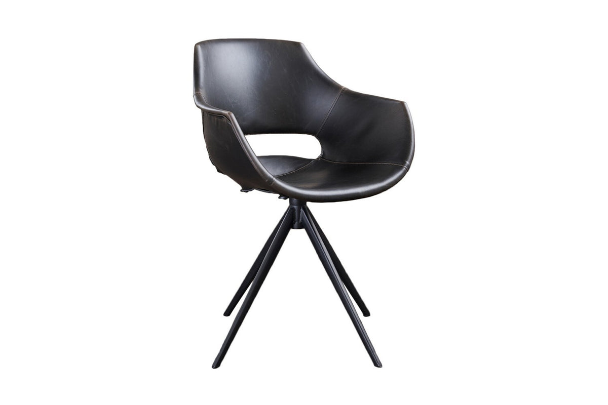 B-Ware KAWOLA Stuhl ZAJA Esszimmerstuhl Kunstleder drehbar Vintage schwarz