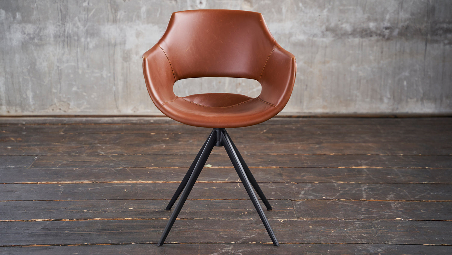 B-Ware KAWOLA Stuhl ZAJA Esszimmerstuhl Kunstleder drehbar Vintage cognac