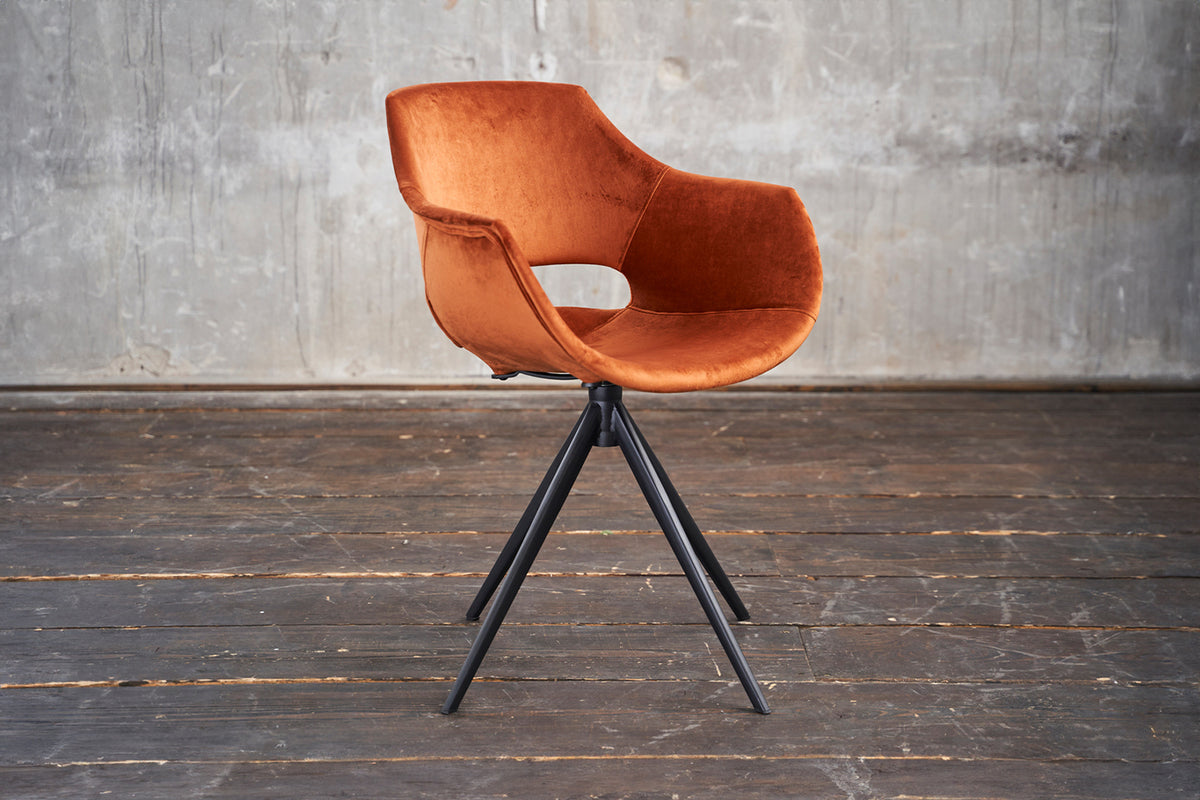 B-Ware KAWOLA Stuhl ZAJA Esszimmerstuhl Velvet drehbar cognac