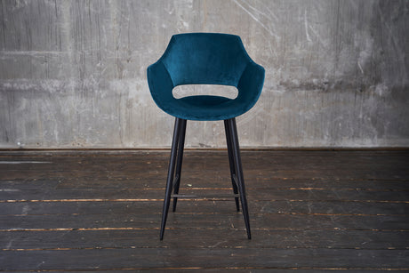 B-Ware KAWOLA Thekenhocker ZAJA Barstuhl Sitzhöhe 65 cm Velvet petrol