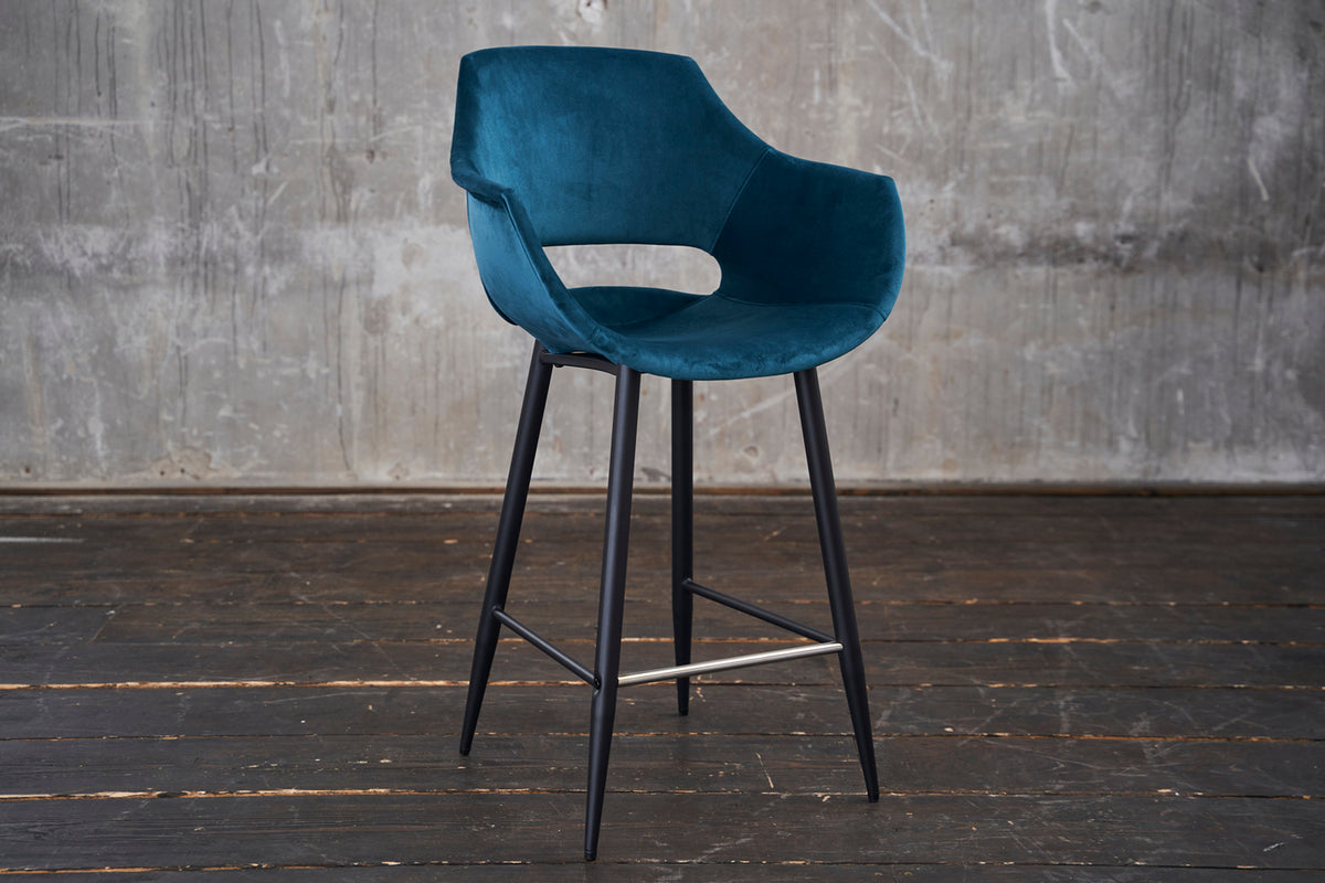 KAWOLA Barhocker ZAJA Barstuhl Sitzhöhe 76 cm Velvet petrol