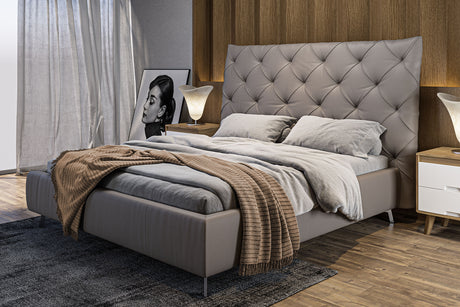 KAWOLA Bett ANNY Polsterbett Leder grau, 200 x 140 cm, 146