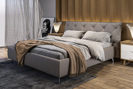 KAWOLA Bett ANNY Polsterbett Leder grau, 200 x 180 cm, 111