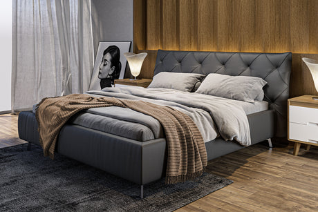 KAWOLA Bett ANNY Polsterbett Leder schwarz, 200 x 140 cm, 111