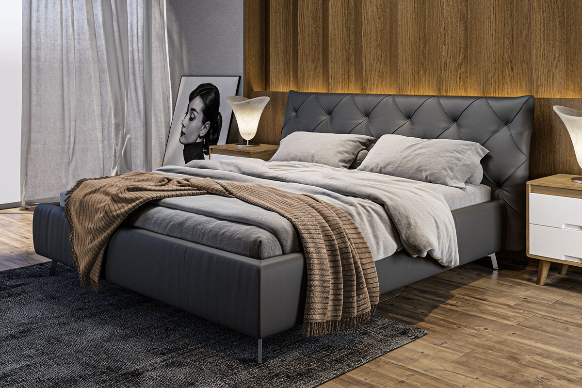 KAWOLA Bett ANNY Polsterbett Leder schwarz, 200 x 160 cm, 111