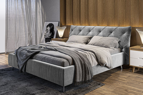 KAWOLA Bett ANNY Polsterbett Velvet silber, 200 x 200 cm, 111