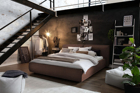 KAWOLA Bett CARLO Polsterbett Stoff braun, 200 x 140 cm