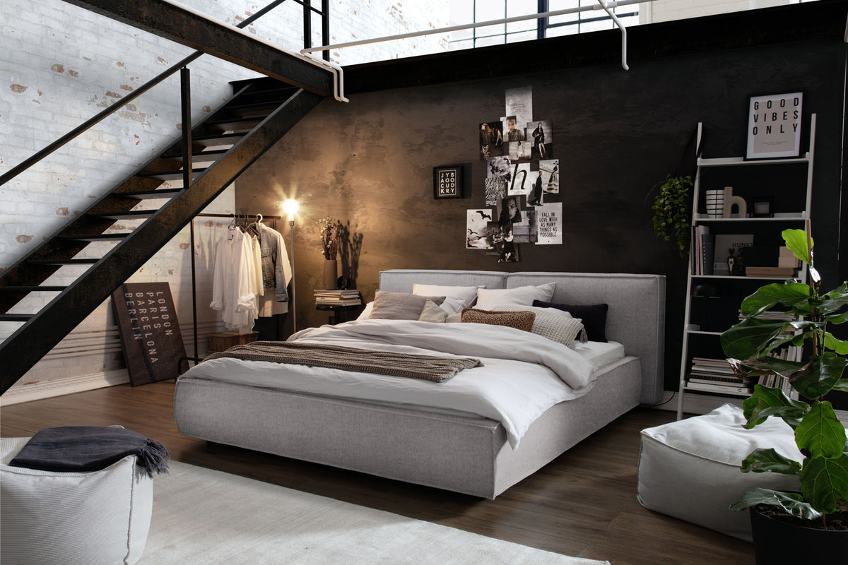 KAWOLA Bett CARLO Polsterbett Stoff grau, 200 x 160 cm