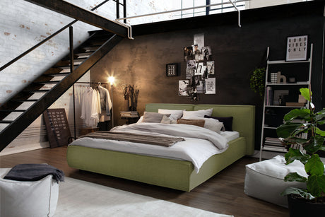 KAWOLA Bett CARLO Polsterbett Stoff olivgrün, 200 x 140 cm