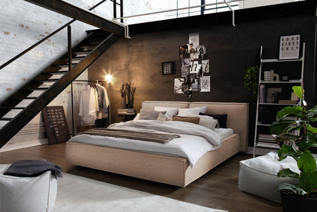 KAWOLA Bett CARLO Polsterbett Stoff steingrau, 200 x 180 cm
