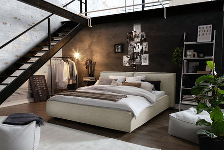 KAWOLA Bett CARLO Polsterbett Stoff taupe, 200 x 180 cm